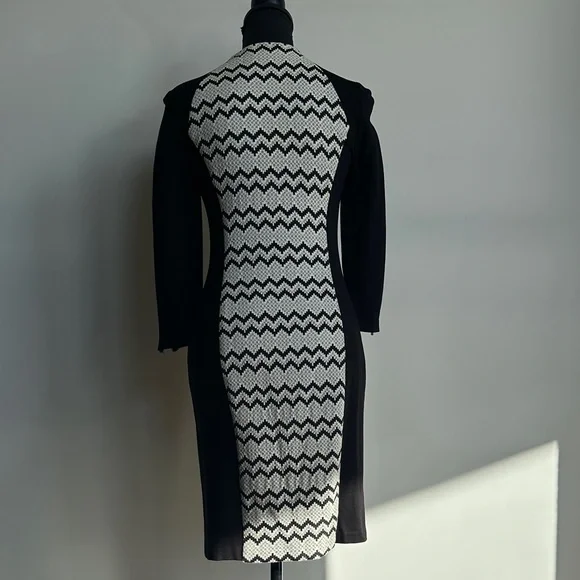 Y2K Cache Size 0 Zip-Front Bodycon Dress with Geometric Pattern - Picture 4 of 9